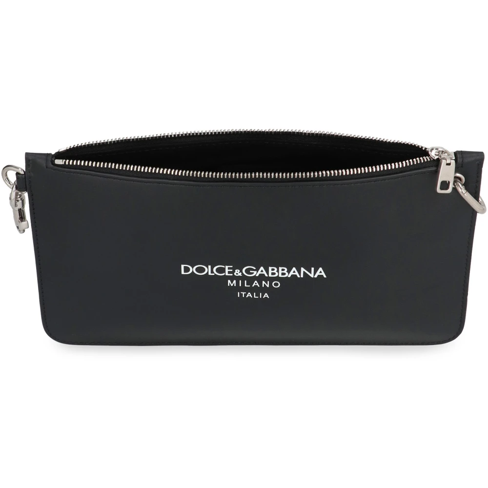 Dolce & Gabbana Leren platte tas met schouderband Black Heren