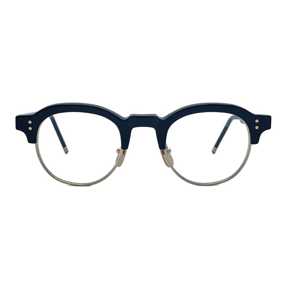 Thom Browne Navy Goud Oval Bril Japan Gemaakt Blue Heren