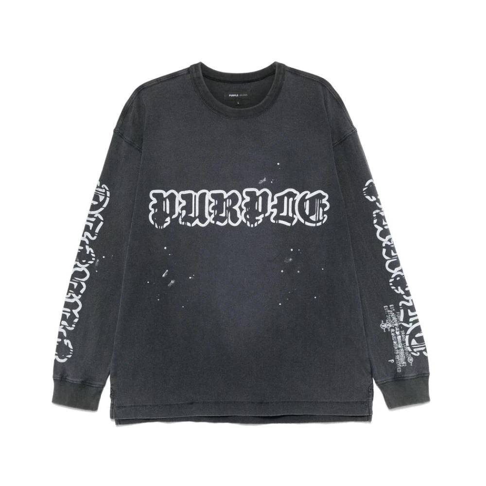 Purple Brand Zwart T-shirt met verfspatten en drop shoulder Black Heren