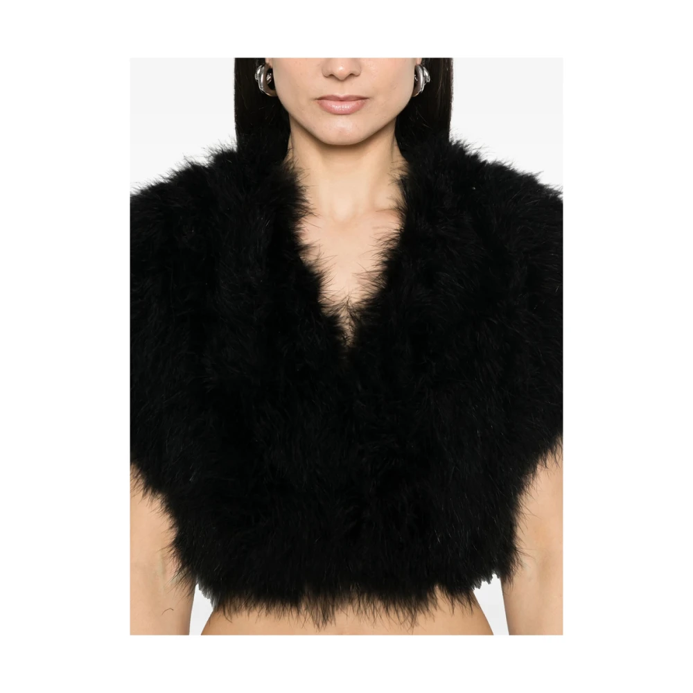 Yves Salomon Zwarte Faux Fur Shearling Jas Black Dames