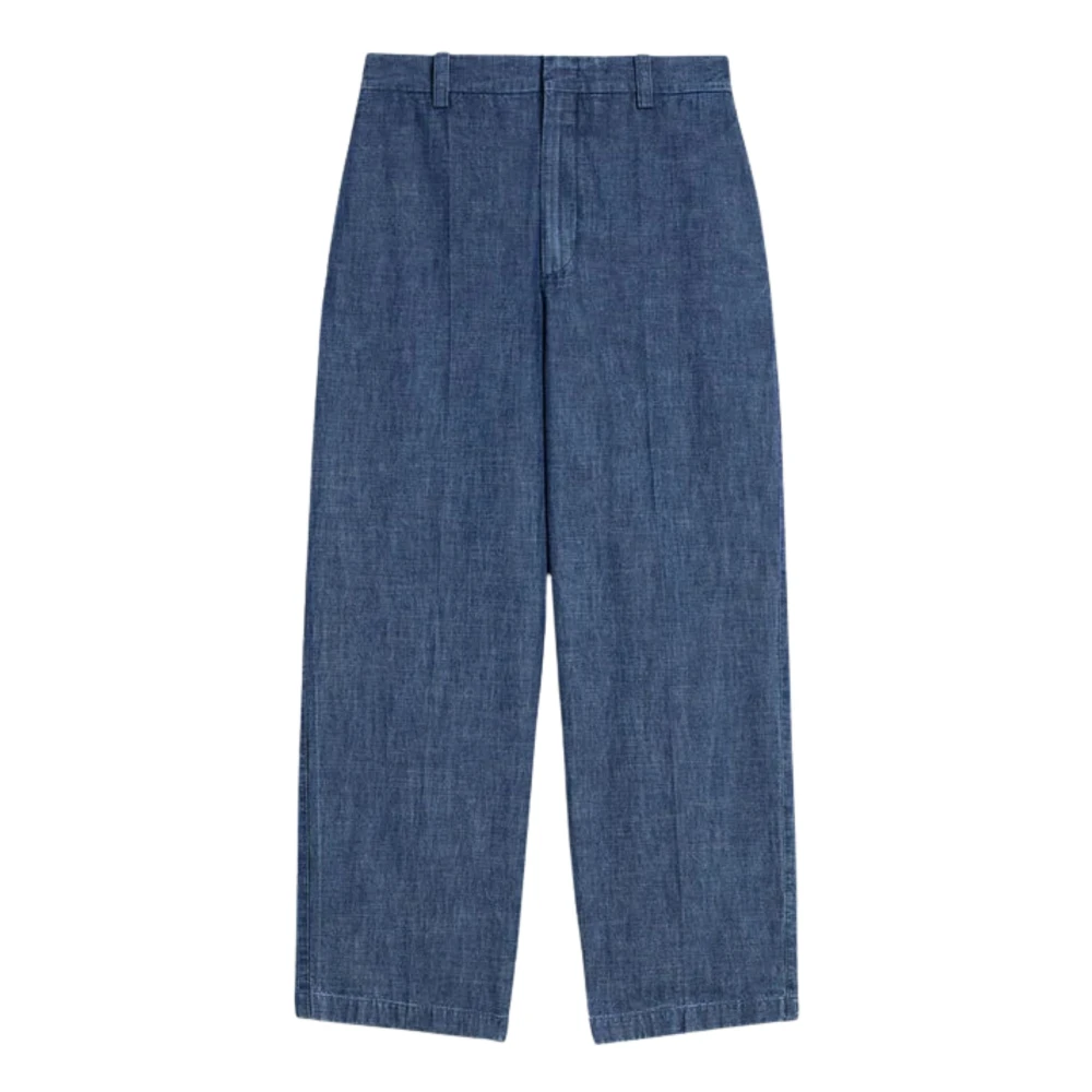 Jil Sander Men's Blue Loose Fit Jeans, M, Cotton Chambray Tapered Trousers