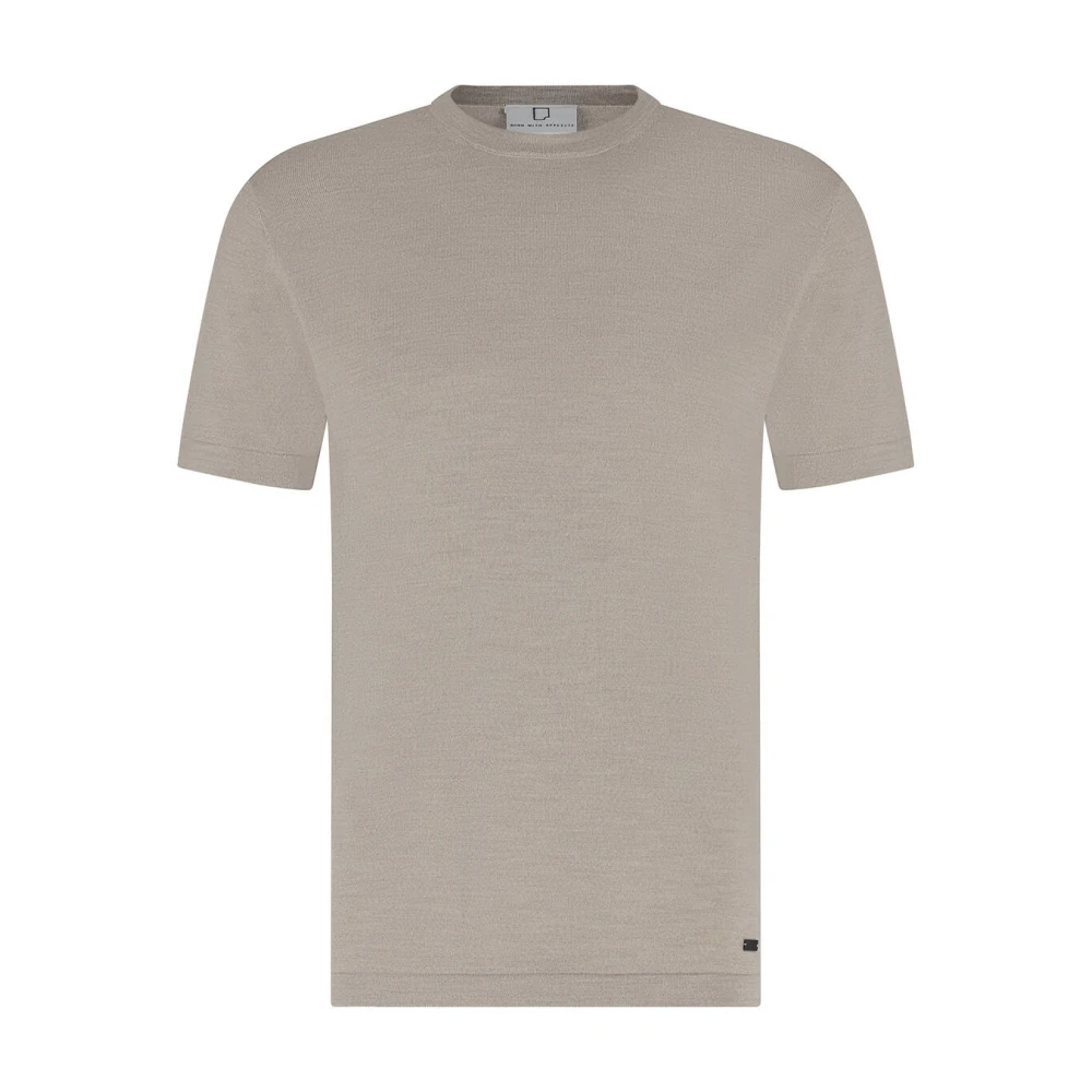 Born With Appetite Gebreid Merino T-shirt Korte Mouw Beige Heren