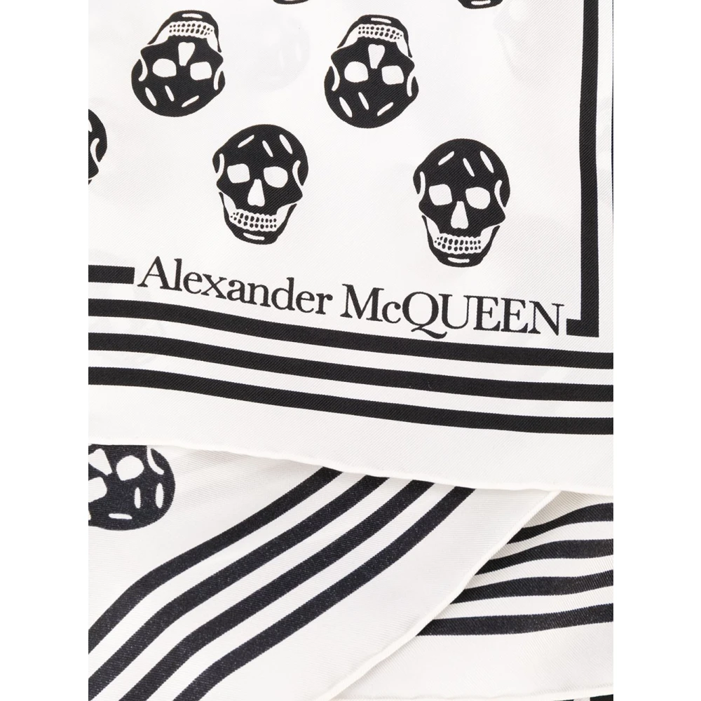 alexander mcqueen Zijden Sjaal met Biker Skull Print White Heren