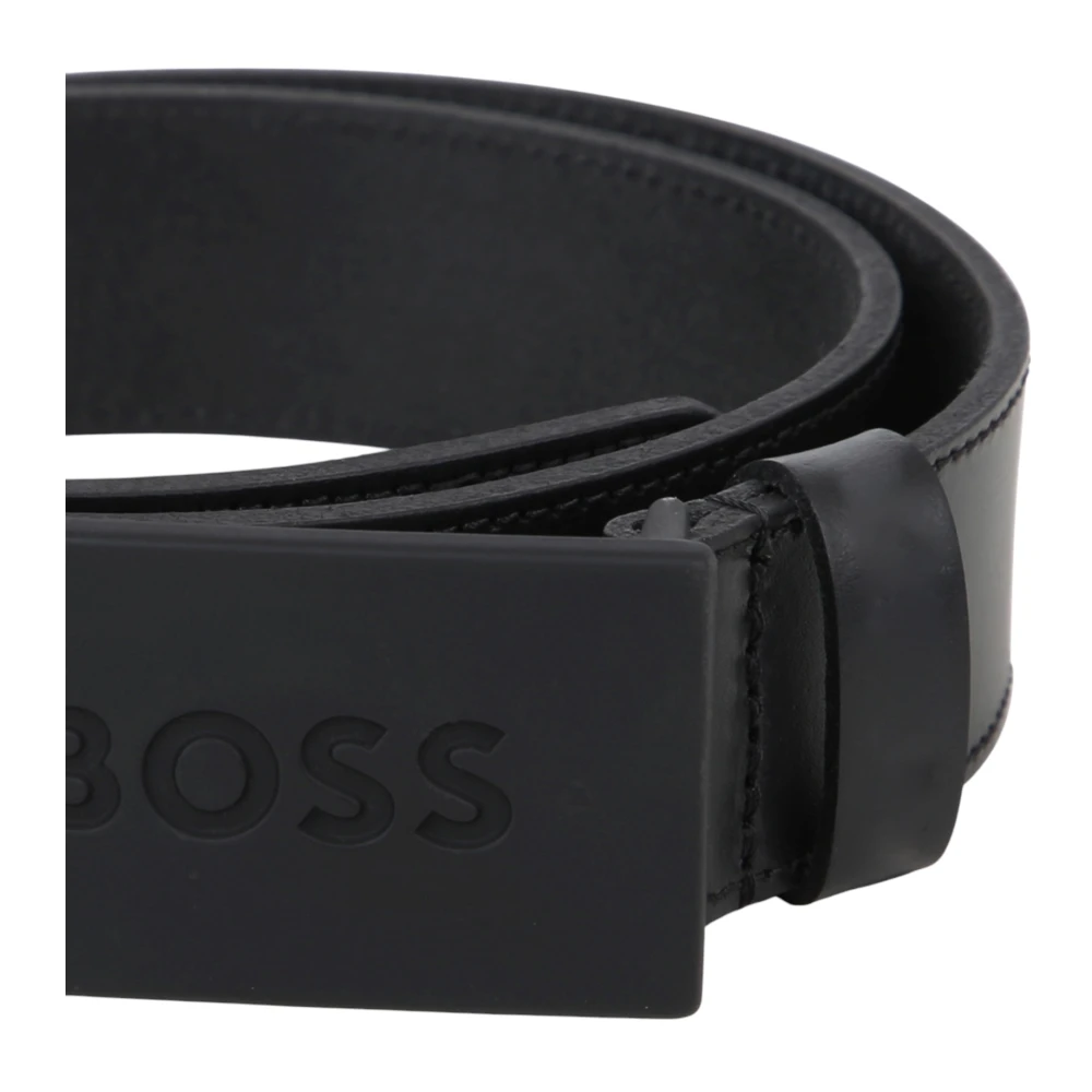 Hugo Boss Leren riem met reliëf metalen plaat Black Heren