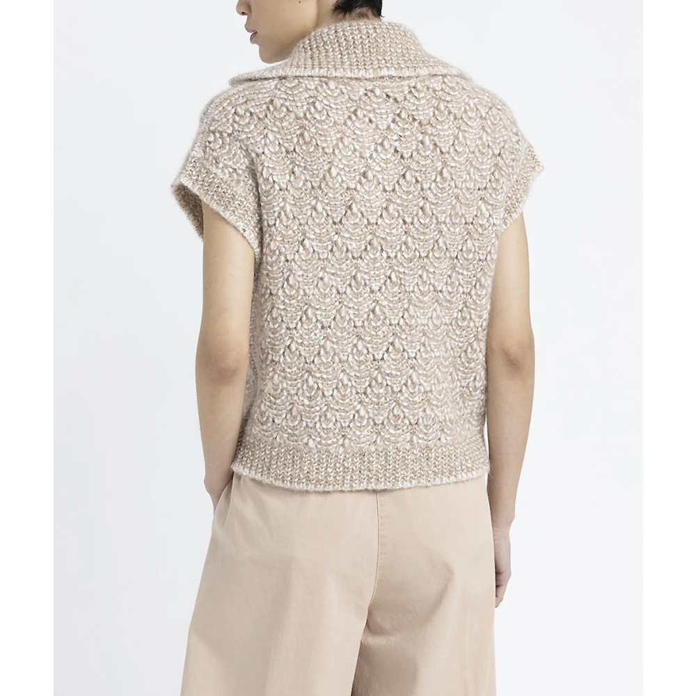 PESERICO Gilet met knopen in alpaca mouliné garen met pailletten en Lurex Brown Dames