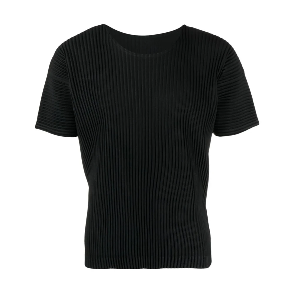 Issey Miyake Zwart Plissé U-Hals T-Shirt Black Heren