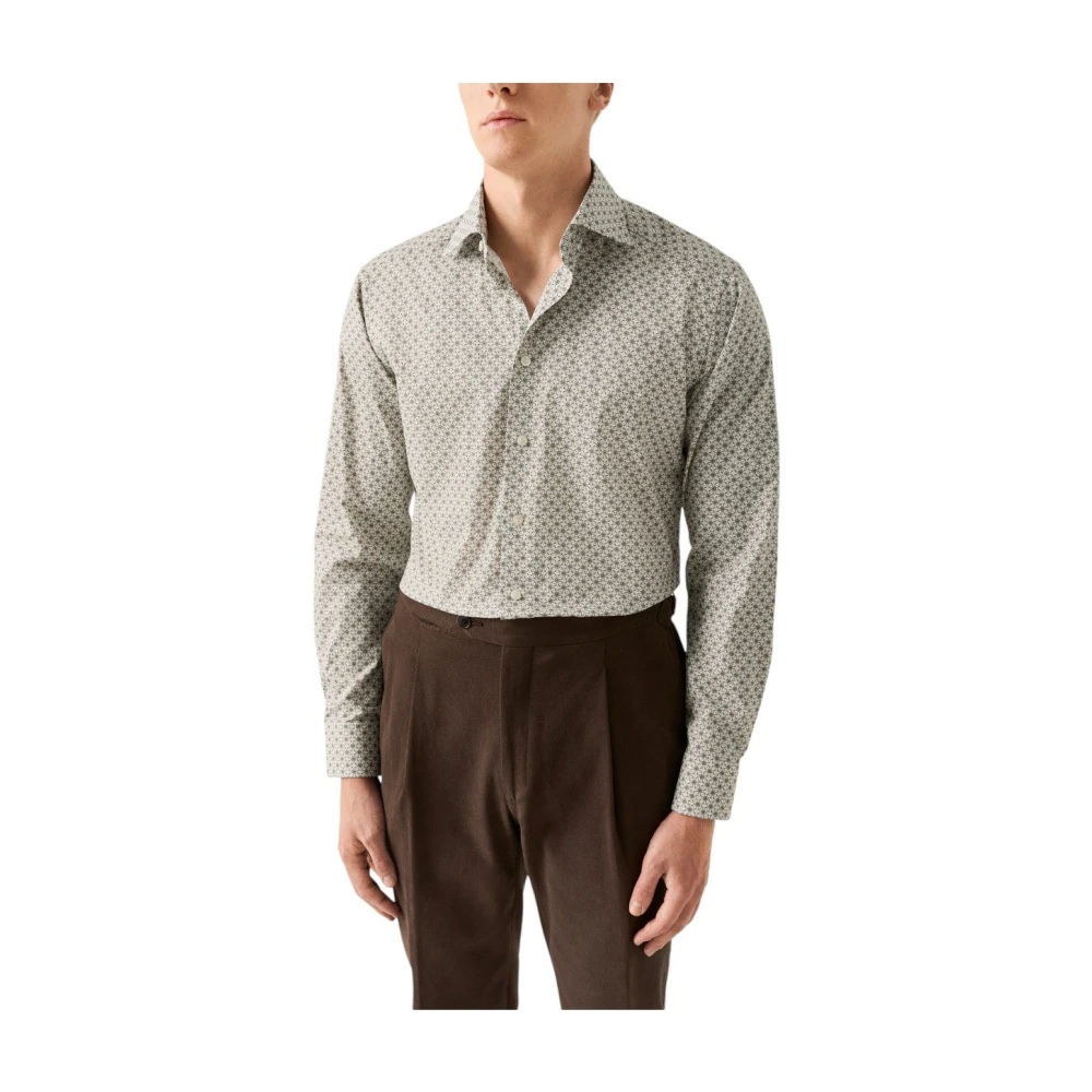Eton Geometrische Handtekening Twill Shirt Print Beige Heren
