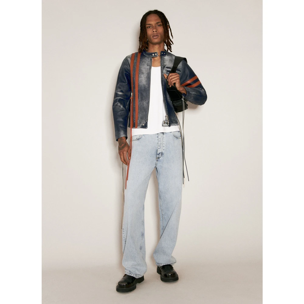Eytys Navy Leren Jas met Logo Detail Blue Heren