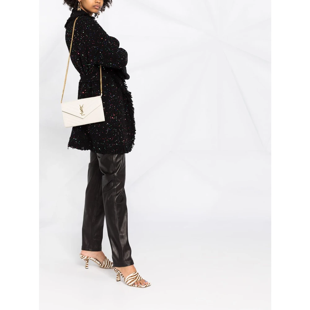 Saint Laurent Witte leren schoudertas met metalen initialen White Dames