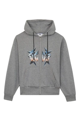 Zip-huvtröja med tryck