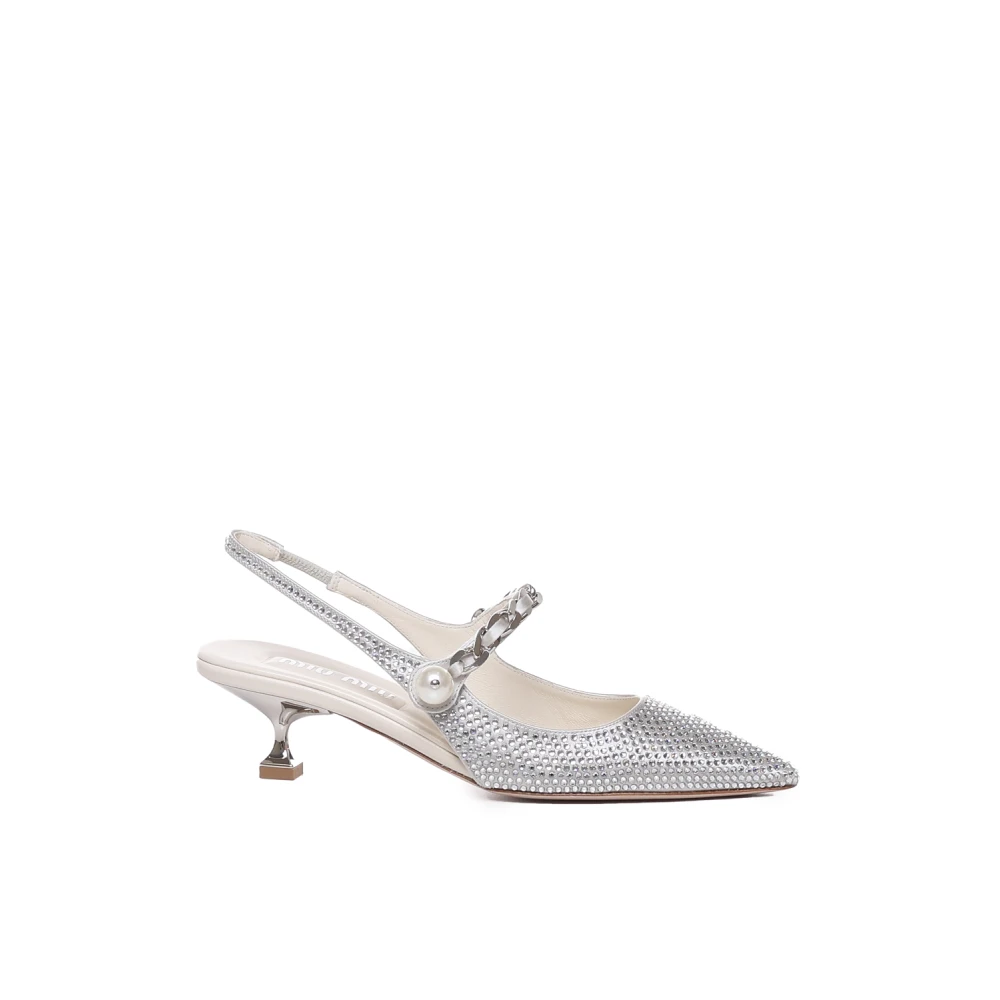 Miu Zilveren Slingback Hakken met Strass Gray Dames