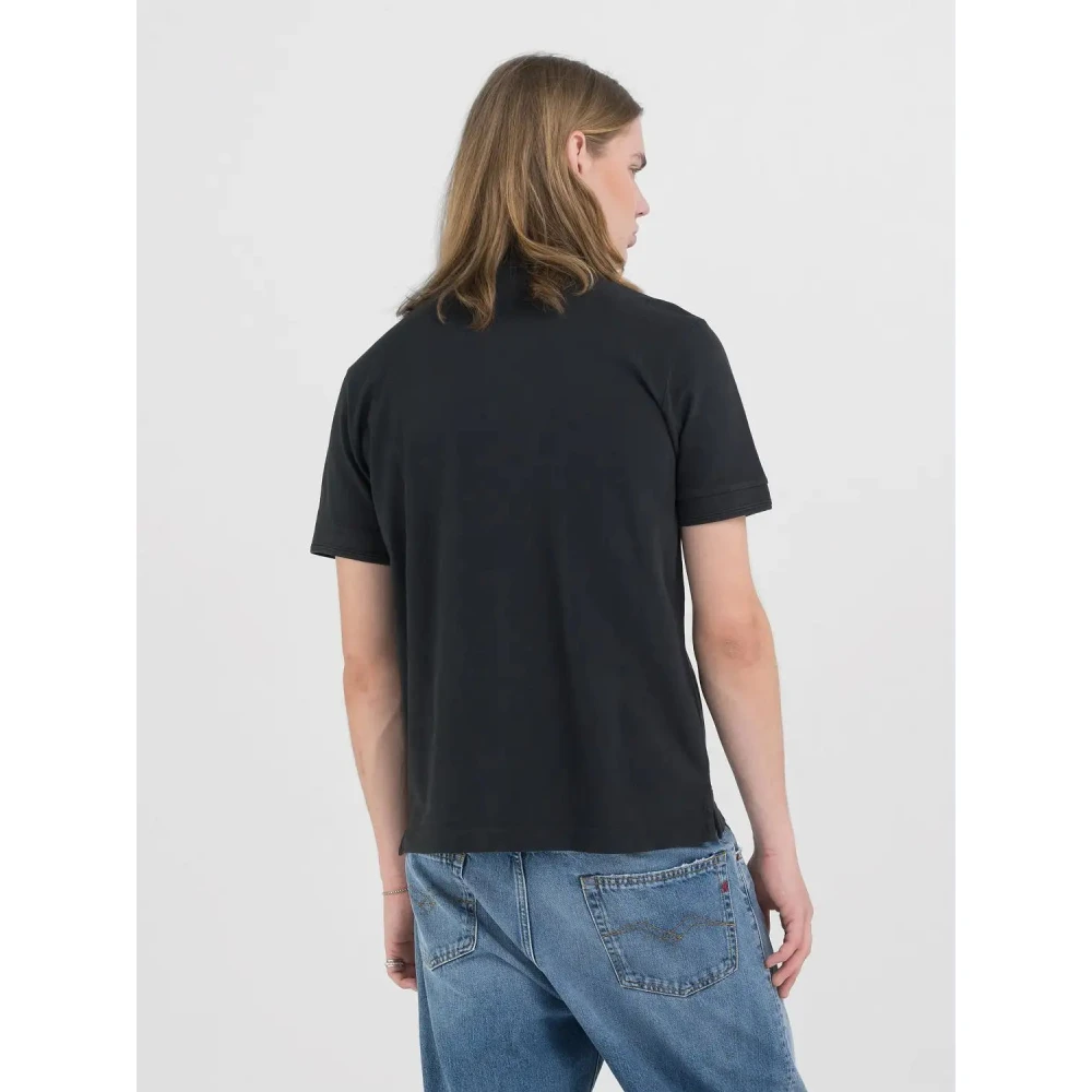 Replay Cotton Short Sleeve Polo Shirt Black Heren