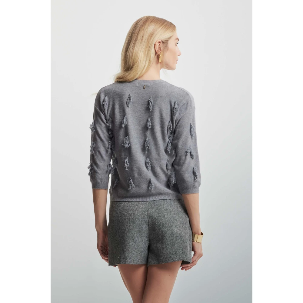Kocca Charming Fringed Crew Neck Jumper Gray Dames