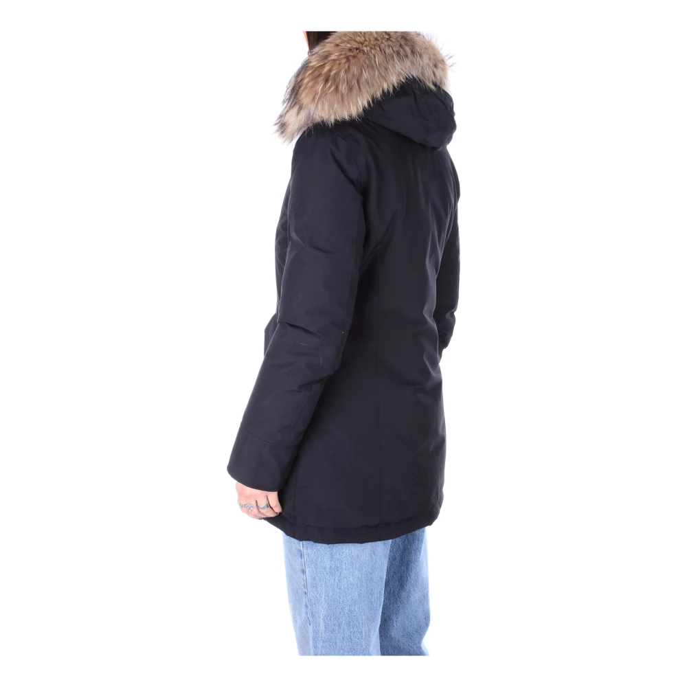 Woolrich Zwarte jas met capuchon en -logo Black Dames