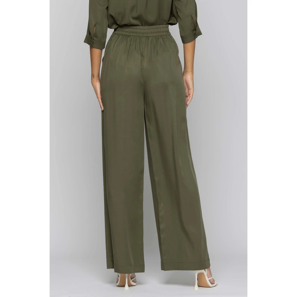 Kocca Wijde broek met glanzende details op de zakken Green Dames