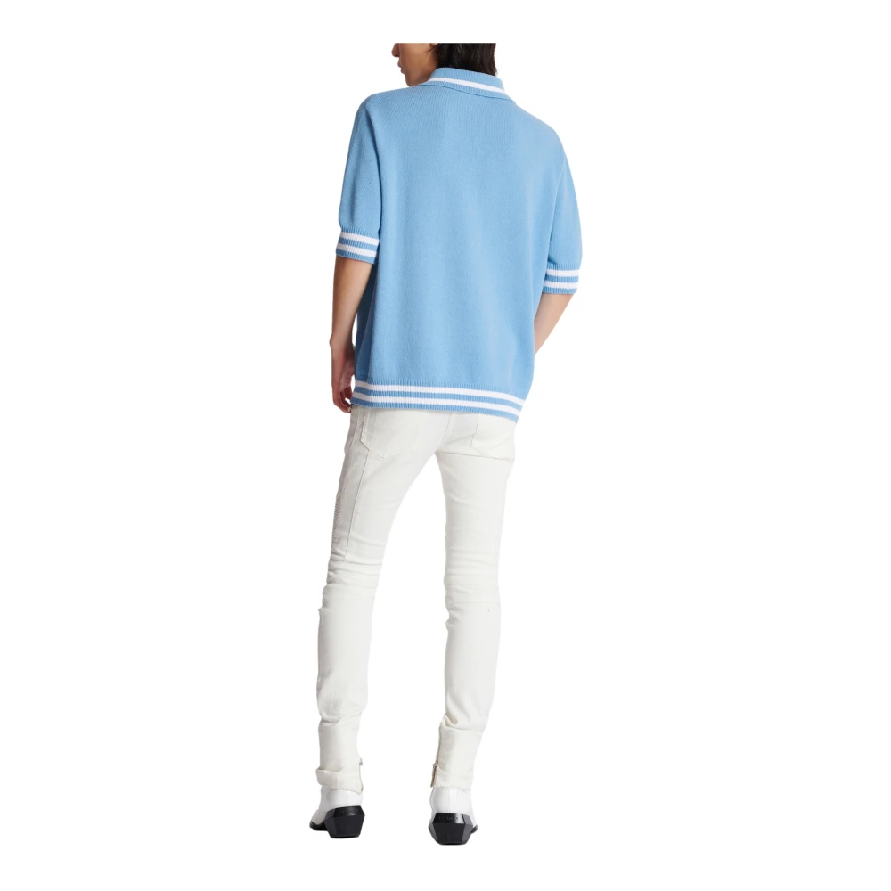 Balmain Wollen poloshirt met handtekeningborduurwerk Blue Heren