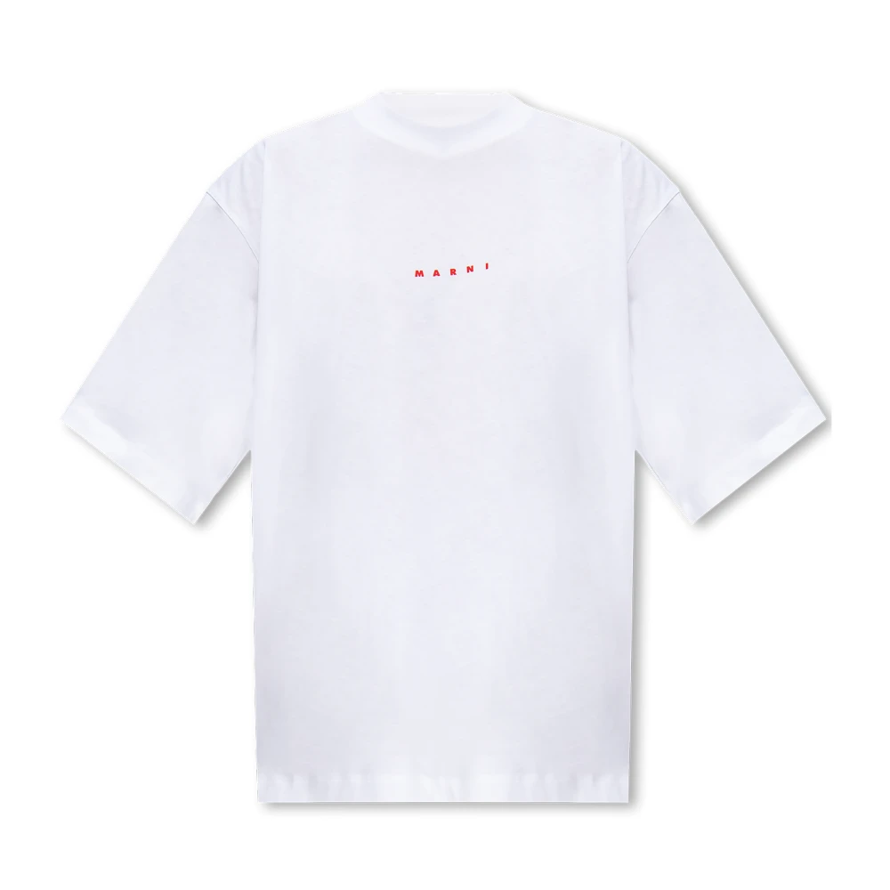 Marni Organisch Katoenen T-Shirt met Logo Print White Dames