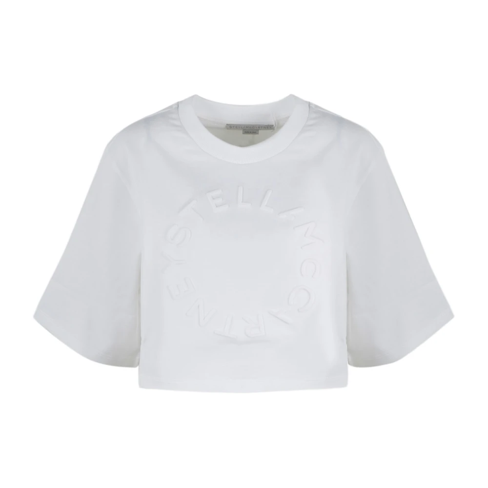 Stella Mccartney Flock Embossed Logo Crop T-shirt White Dames
