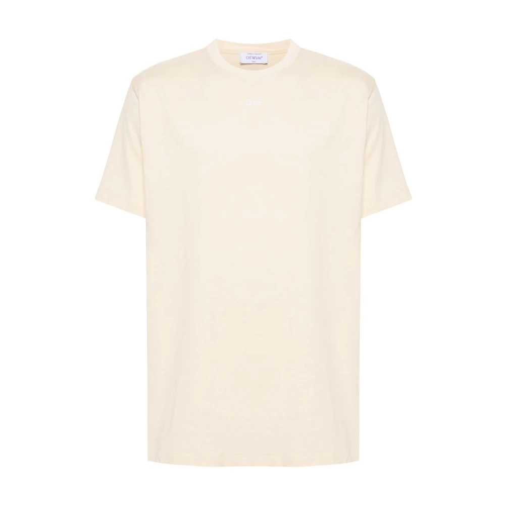 Off White Avslappnad Bomull T-shirt Beige, Herr