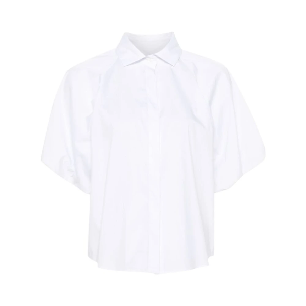 Mazzarelli Witte Katoenen Poplin Overhemd met Plooien White Dames