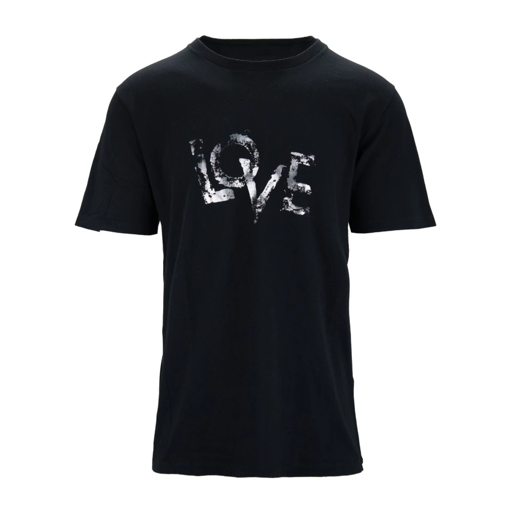 Saint Laurent Love Print Katoenen T-Shirt met Ronde Hals Black Heren