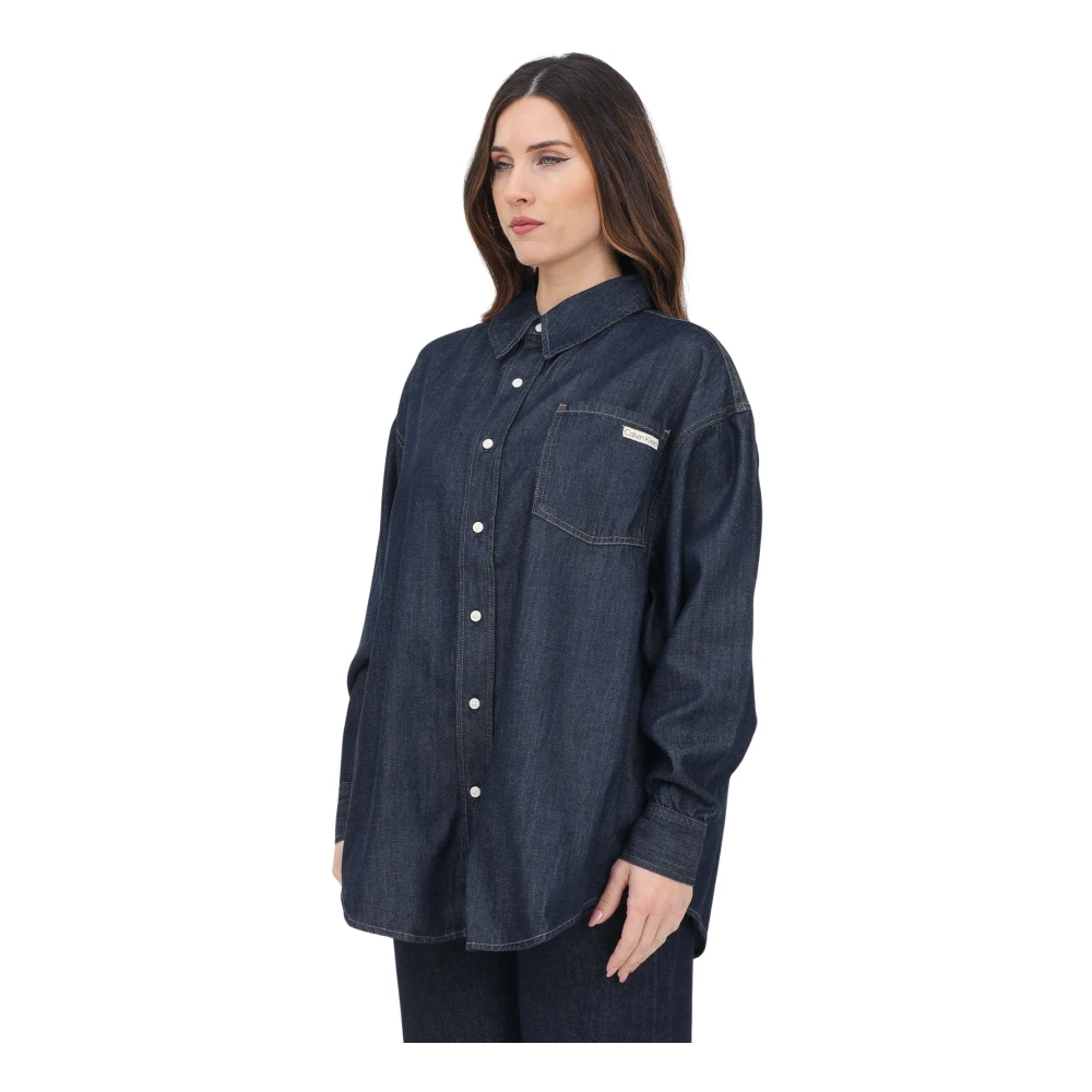 Calvin Klein Jeans Blauwe Denim Overhemd Casual Stijl Blue Dames