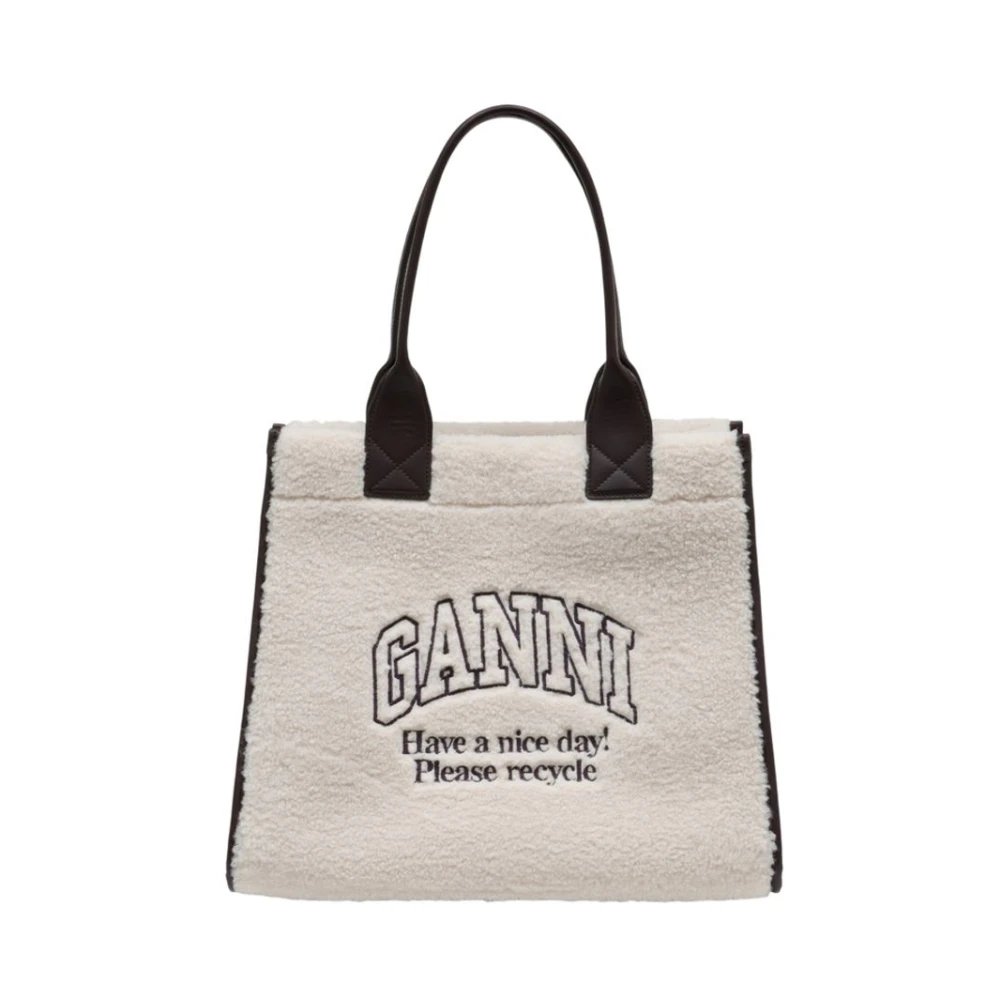 Ganni Women's White Shearling Xxl Tote - Shopping Bags - One Size - Bags