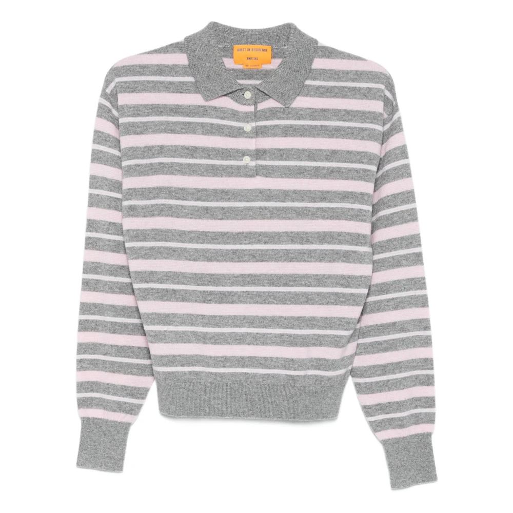 Guest In Residence Gray Cashmere Knitwear, Female, S, Striped Cashmere Polo Shirt