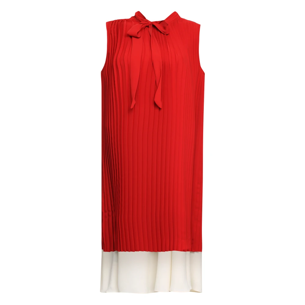 MM6 Maison Margiela Strik Kraag Geplooide Gelaagde Midi Jurk Red Dames