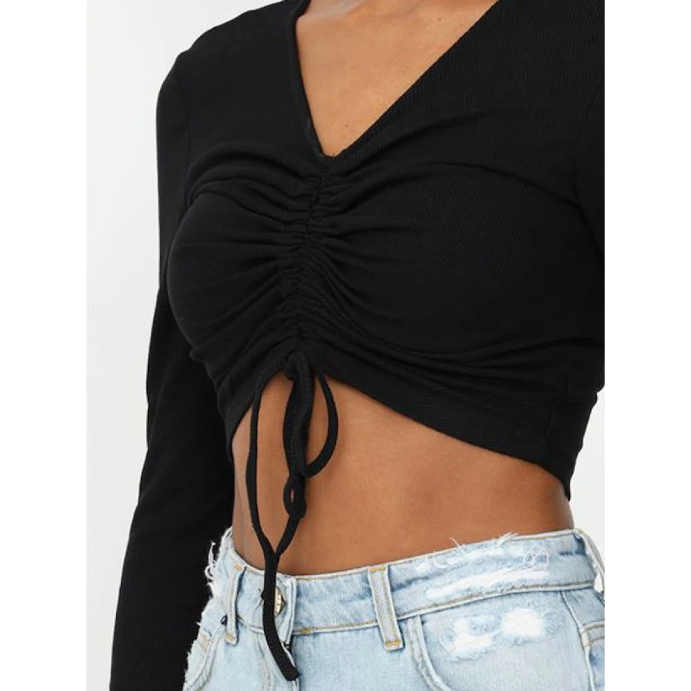 Only Gerimpeld shirt met lange mouwen Black Dames