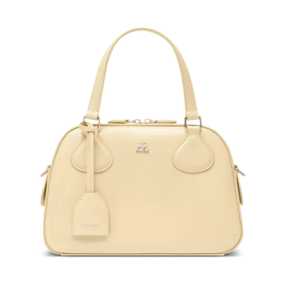 Courrèges Elegante leren handtas met metalen logo Beige Dames