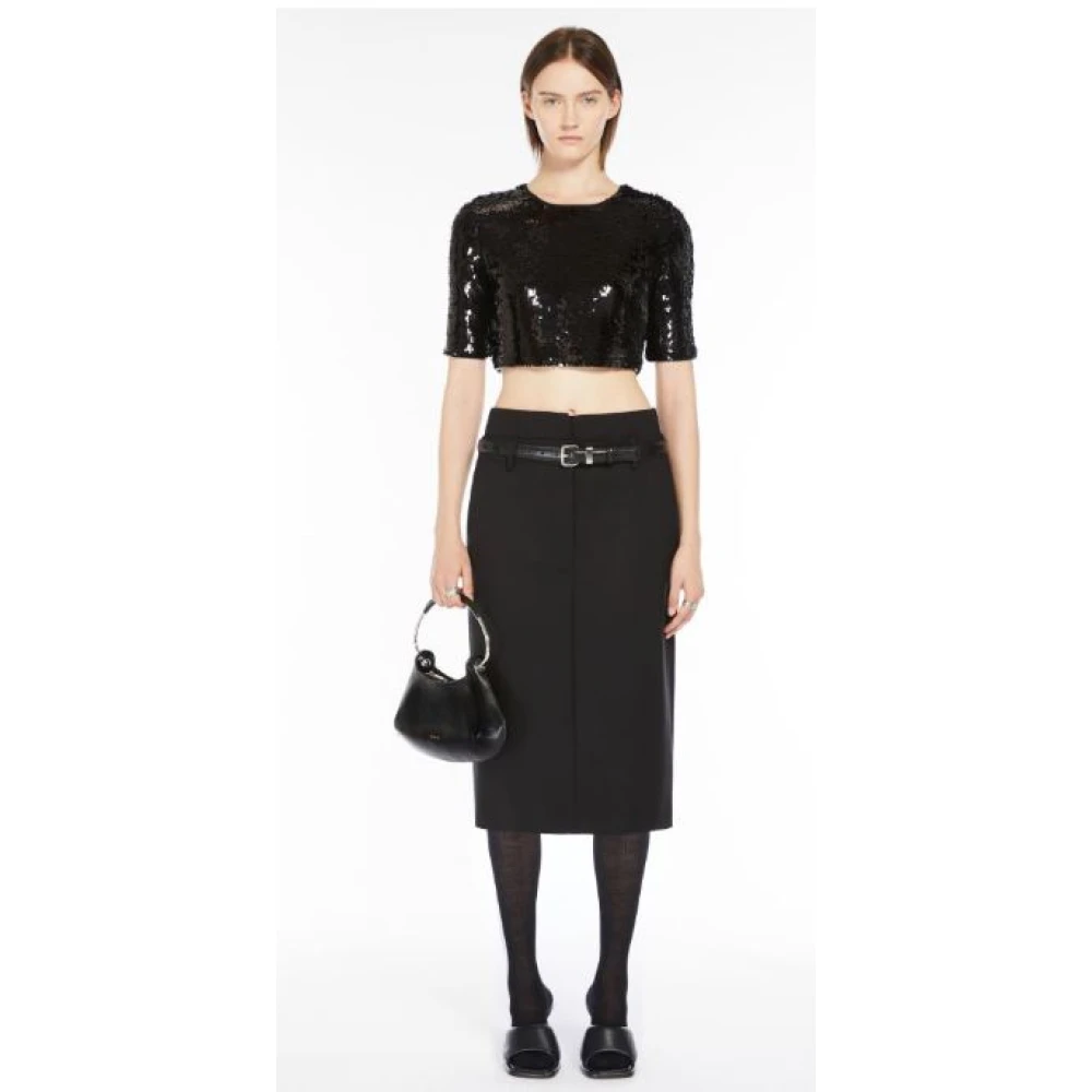 SPORTMAX Paillet Mesh Crop Top Black Dames