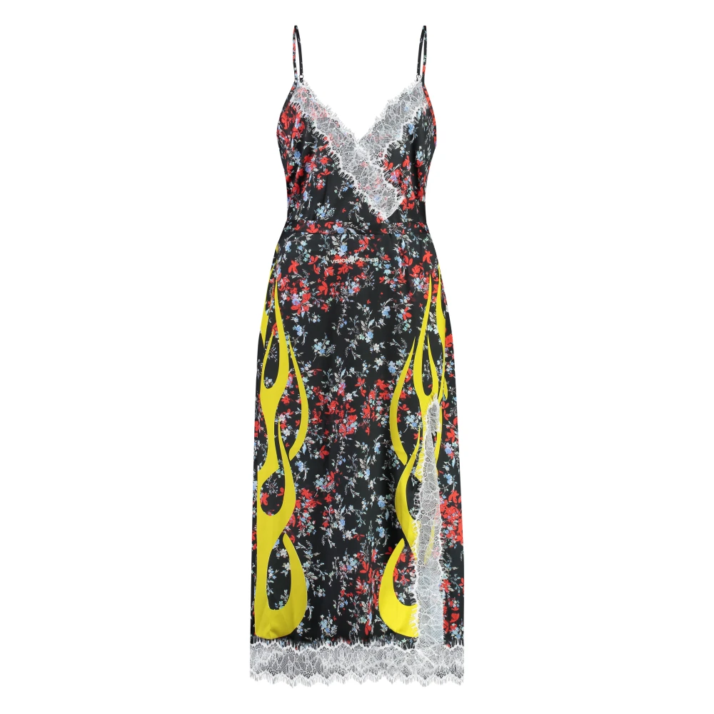 Vision OF Super Midi Jurk met Vlammenprint en Kant Multicolor Dames