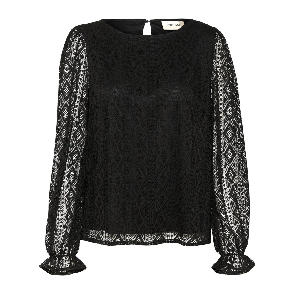 Cream Women's Black Blouses, Xs, Elegant Blouse With Puff Sleeves