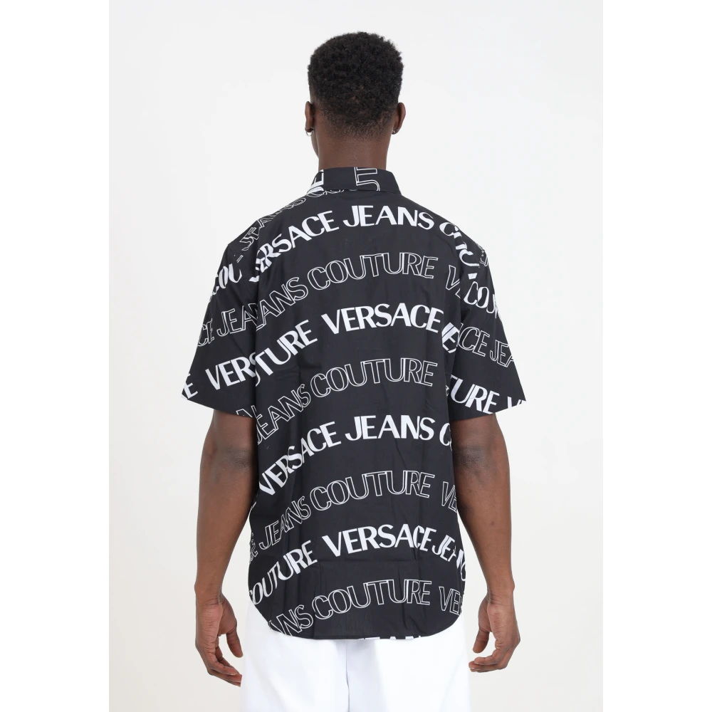 Versace Jeans Couture Zwarte Logo Print Korte Mouw Overhemd Multicolor Heren