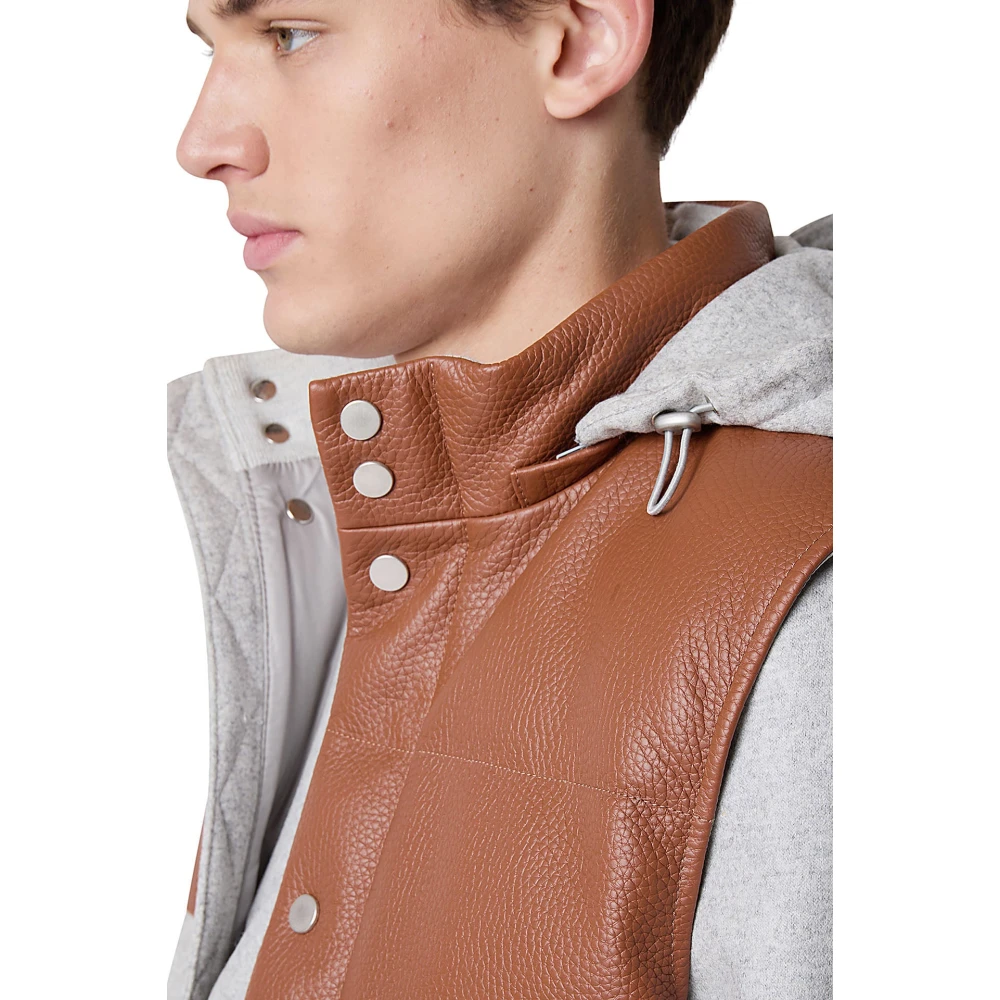 Eleventy Bi-Materiaal Wol en Leren Vest Multicolor Heren