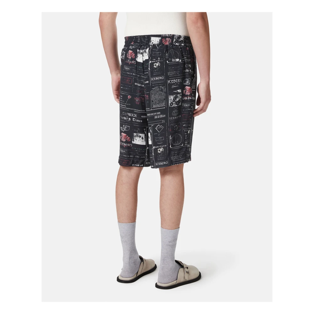 Iceberg Ecovero Viscose Relaxed Fit Bermuda Shorts met Allover Multi-Logo Print Multicolor Heren