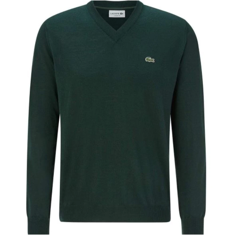 Lacoste Men's Green V-Neck Knitwear, S, Jumper Maglia Style