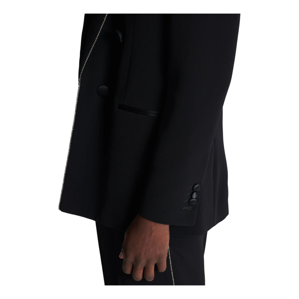 Balmain Shawl Collar Crepe Jacket with Strass Black Heren