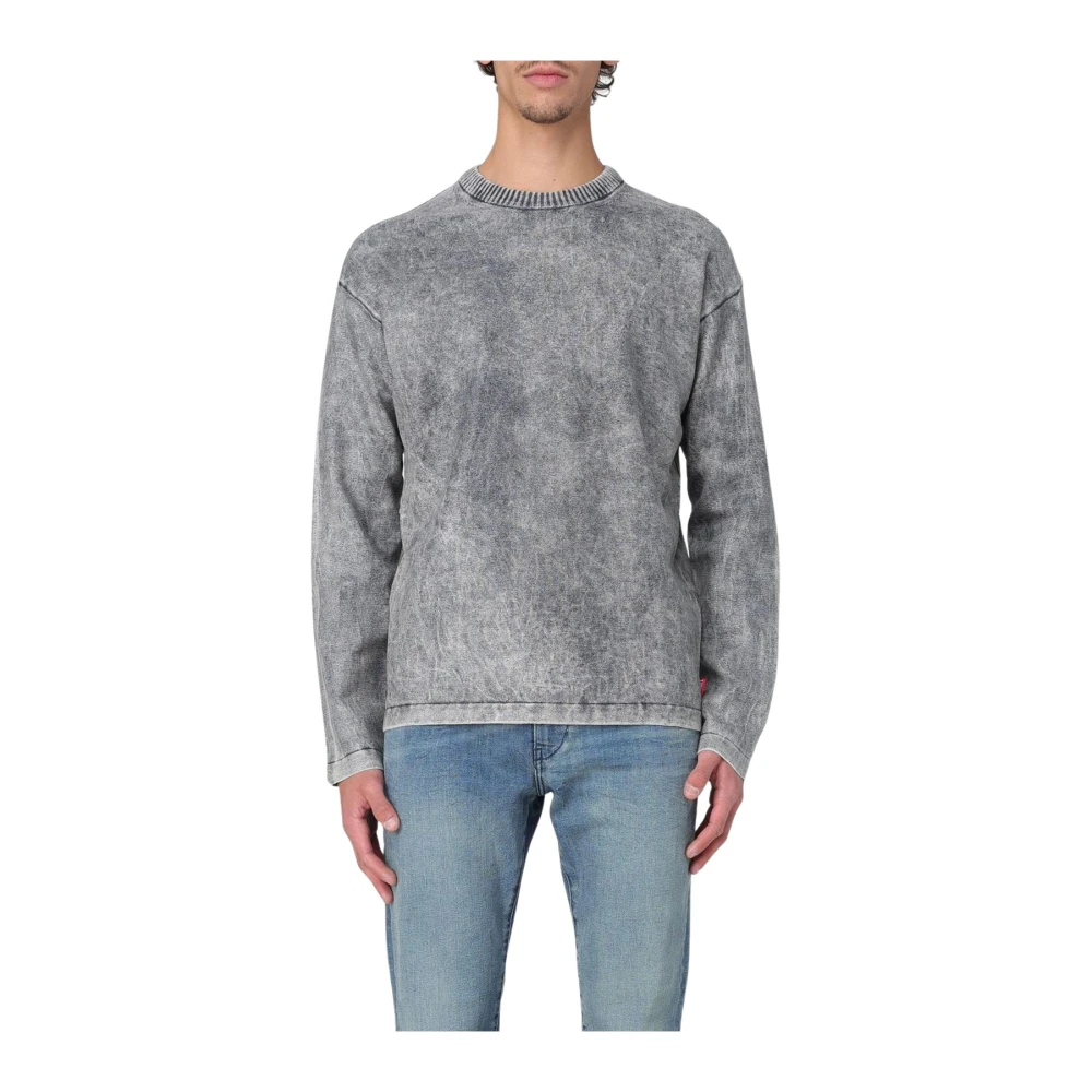 Diesel Men's Gray Sweatshirts, M, Grey Acid Wash Crew Neck Jumper
