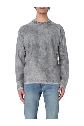 Grå Acid Wash Tröja med Rund Hals