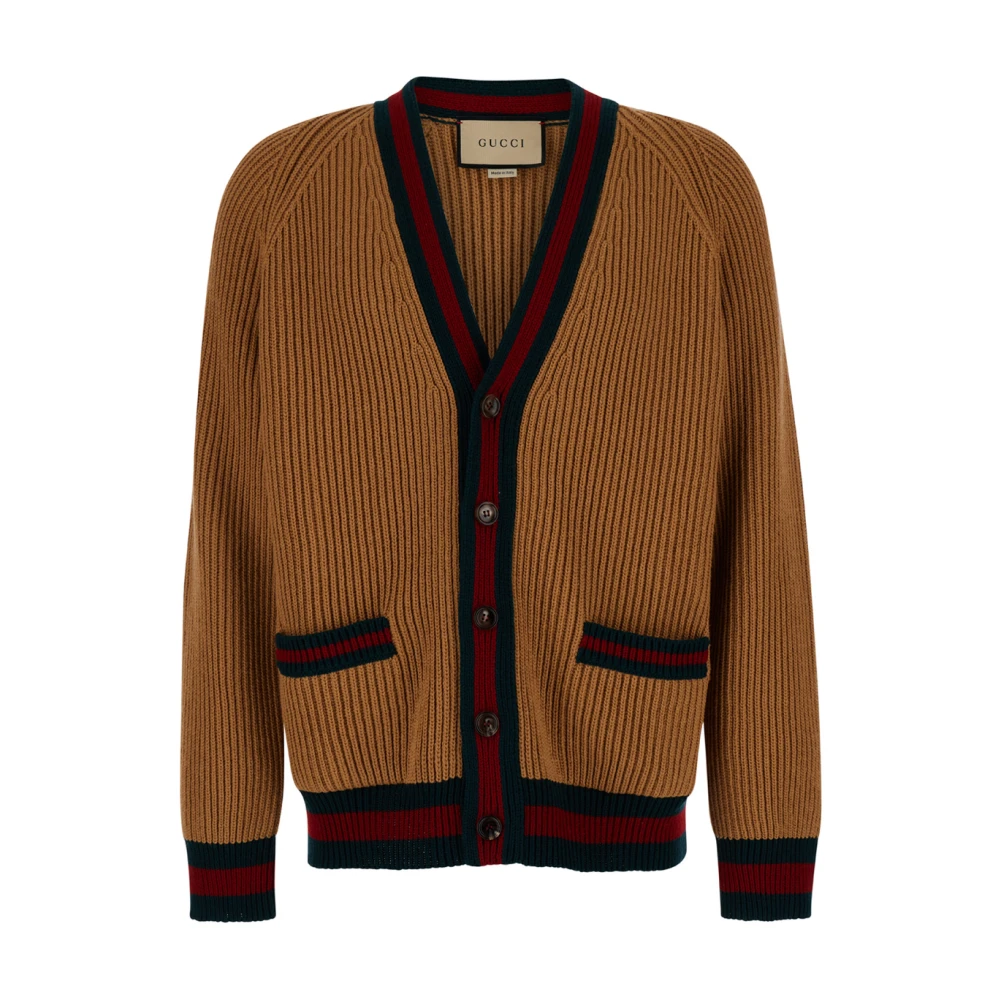 Gucci Web Motif Wol Vest Sweater Brown Heren