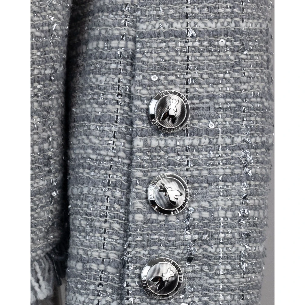 PATRIZIA PEPE Grijze Tweed Katoen Lurex Regular Fit Jas Gray Dames