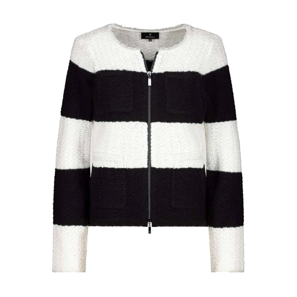 Monari Tweed Blokstreep Vest Black Dames