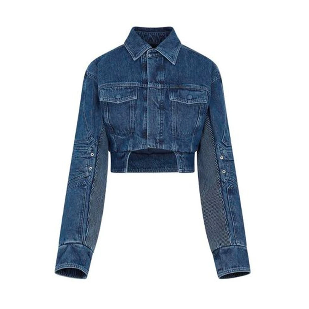Off White , Denim Jackets, Female, Blue, S, Motorcycle Hole Crop Jacket