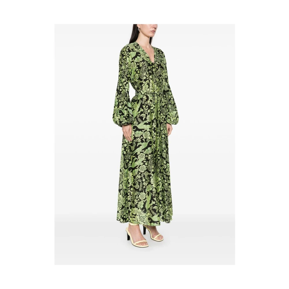 Diane Von Furstenberg Bloemen Luipaardprint Groene Jurk Multicolor Dames