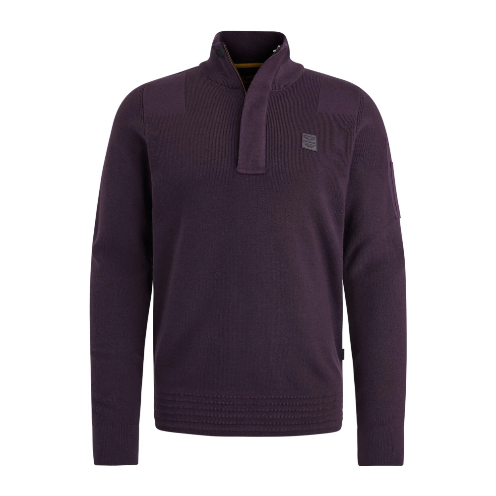 PME Legend Halve Rits Katoenen Gebreide Trui Purple Heren
