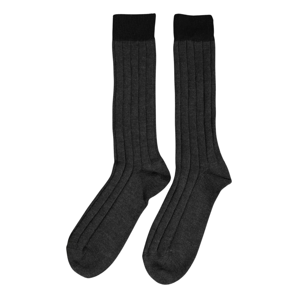 Dolce & Gabbana , Socks, Male, Gray, One Size, Dark Gray Wool Logo Calf Long Ribbed Accessory Socks