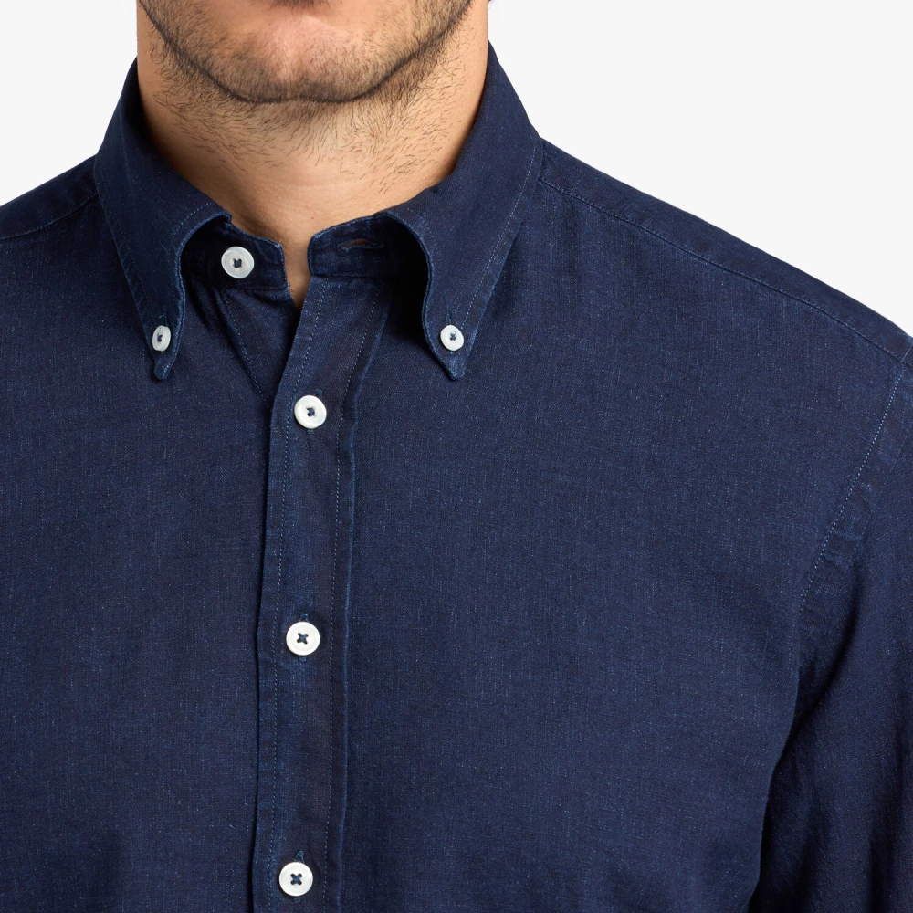 Brooks Brothers Slim Fit Katoen-Linnen Chambray Overhemd met knoopsluiting Blue Heren