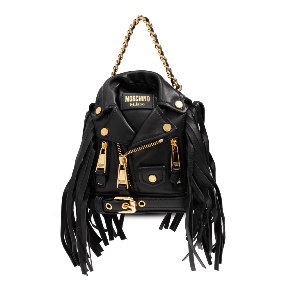 Moschino Leren rugzak met franjes Black Dames
